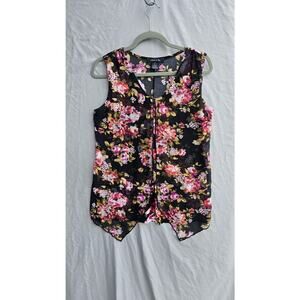 Adele & May Blouse Womens Medium Black Floral Sleeveless Chiffon Tunic Top